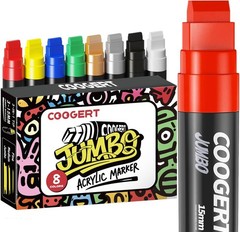 8 Vibrant Colors Jumbo Poster Markers, 15MM Thick Permanent Acrylic Graffiti