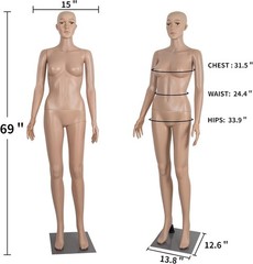 Female Mannequin Full Body PP Realistic Display Head Turns Dress Form with Base