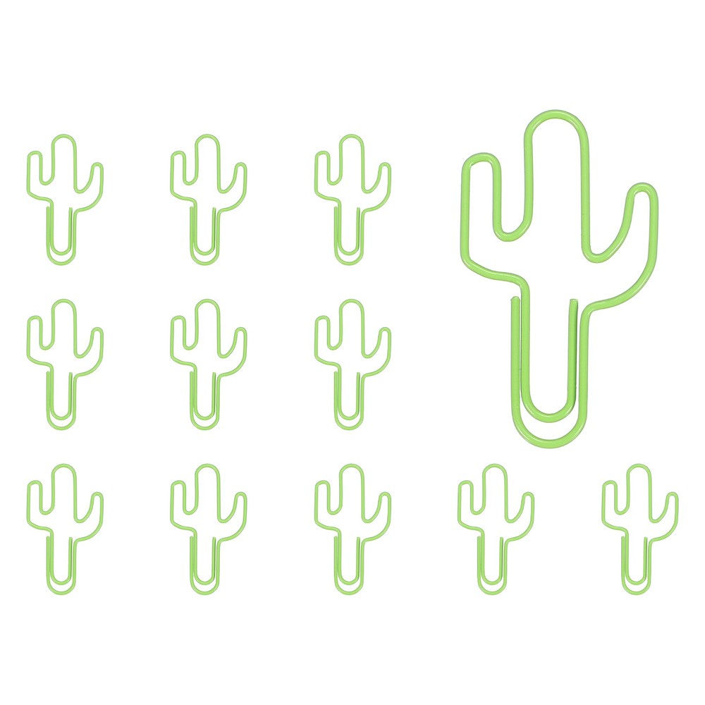 12Pcs Paper Clip, Cactus Shape Paper Clip Small Cute Bookmarks, Green