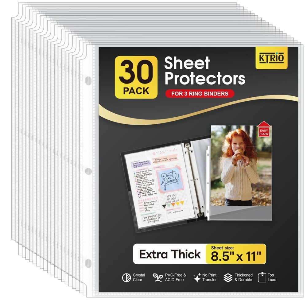 Heavy Duty Sheet Protectors for 3 Ring Binder 30 Pack, 8.5 x 11 | Extra Thick…