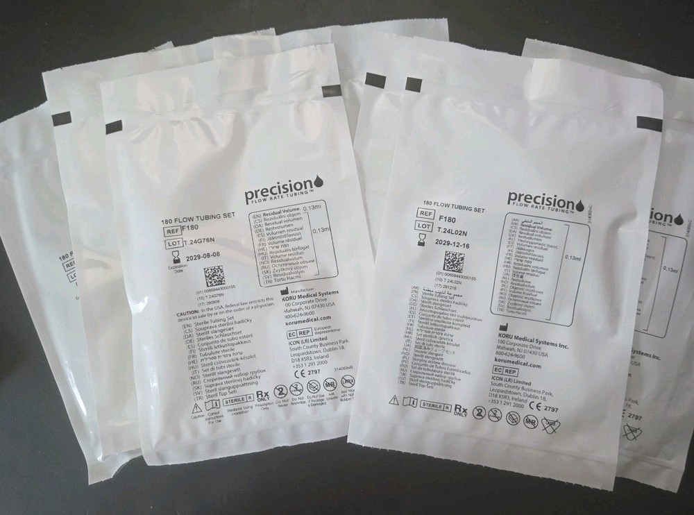 Lot of 8 KORU Precision Flow Rate Tubing Set F180 Brand New Sterile EXP 2029