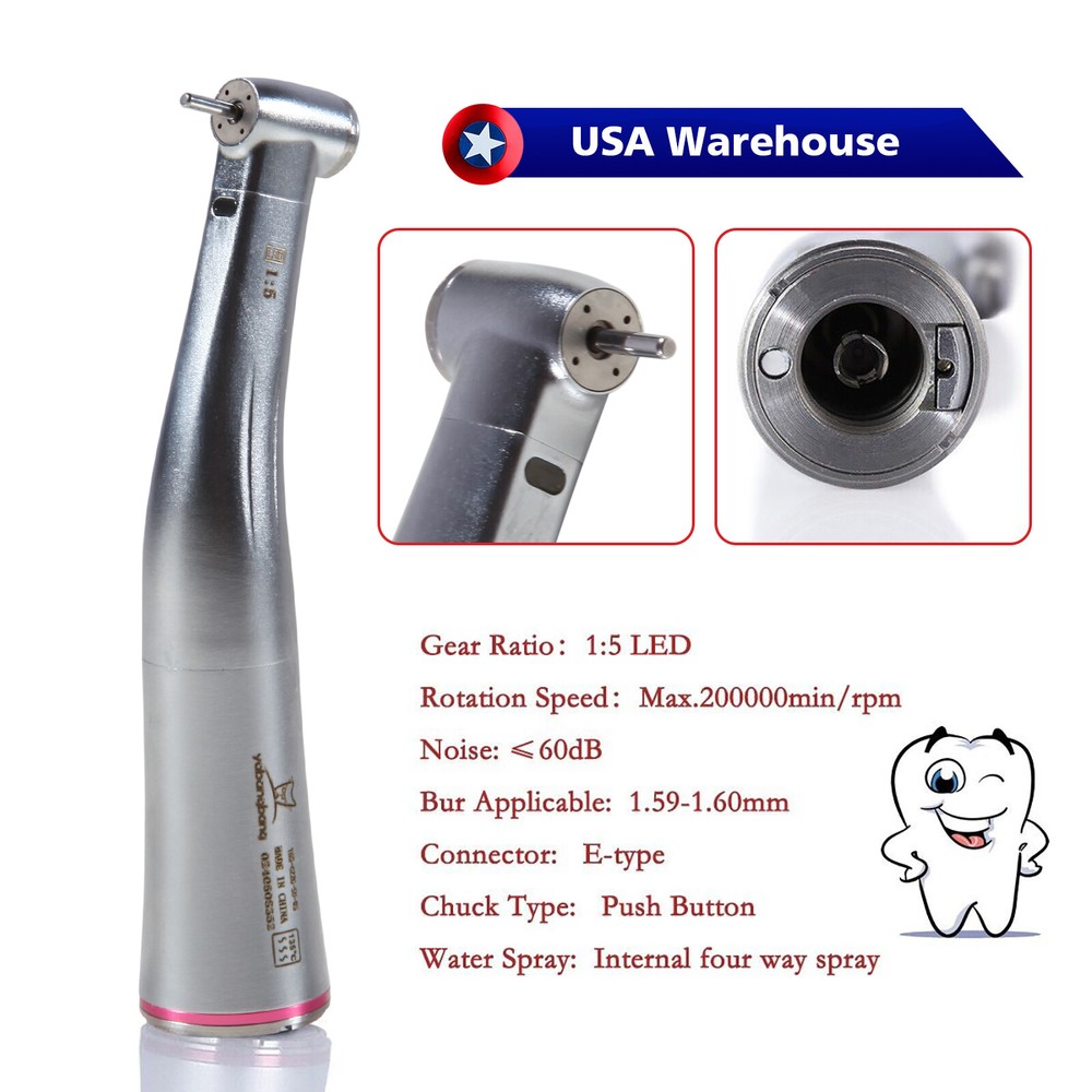 Dental 1:5 LED Fiber Optic Contra Angle Handpiece Red Ring fit NSK Ti-MAX X95L