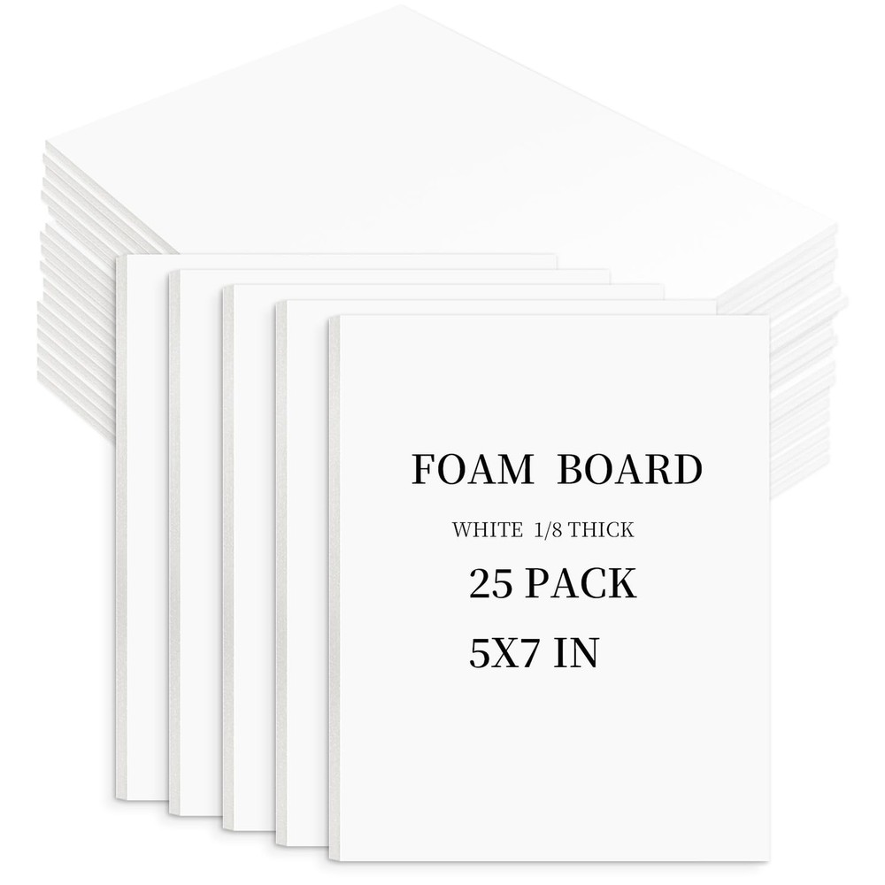 Golden State Art White Foam Boards 25 Pack 5X7 Foam Core Board 1/8 Thick Acid
