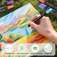 72 Colors Acrylic Paint Markers, Dual Tip Acrylic Paint Pens with Brush Tip &