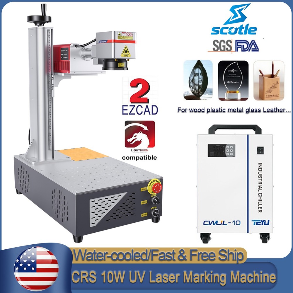 Scotle 10W UV Laser Marking Machine Glass Wood Metal PVC Engraver S&A Chiller US