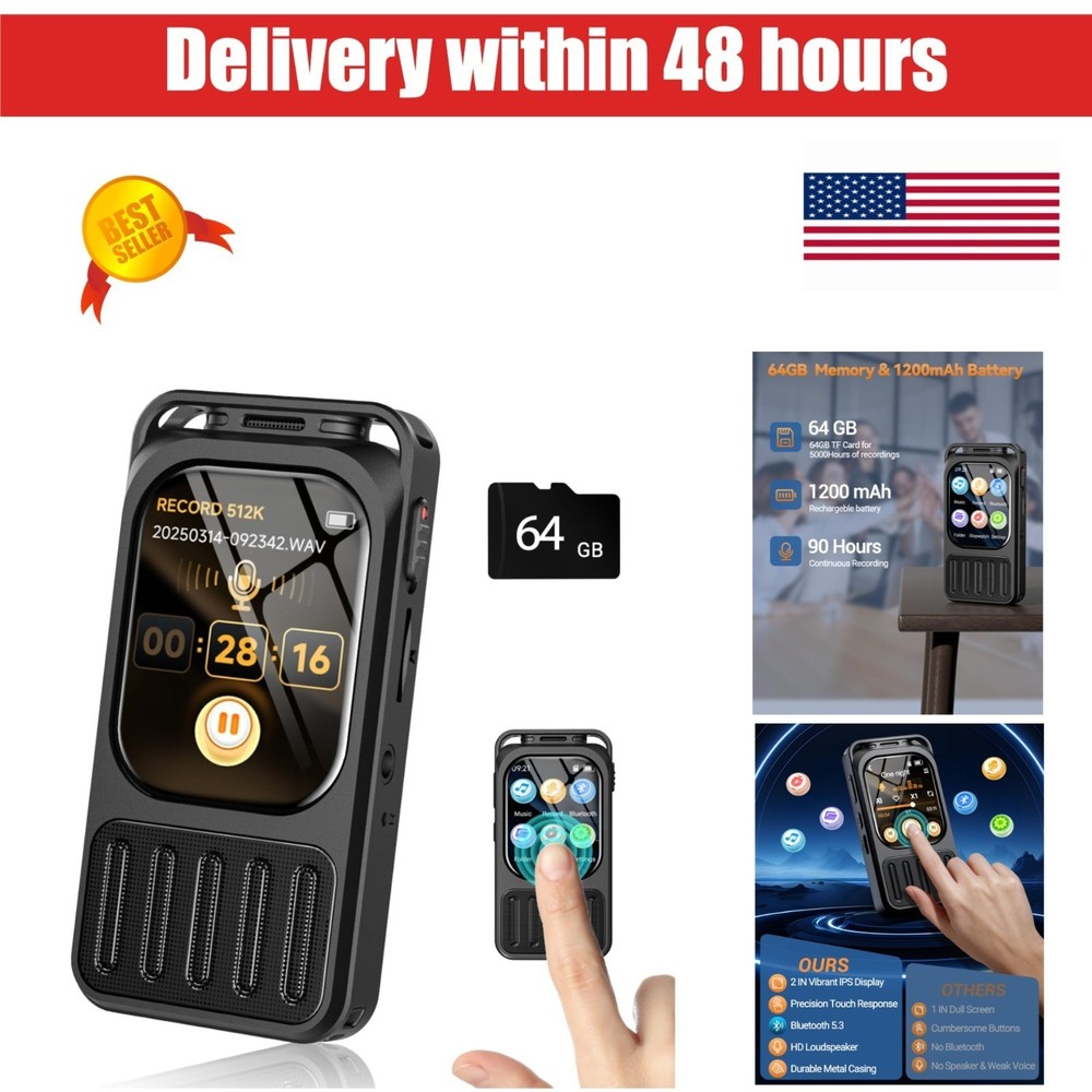 XIXITPY 64GB Digital Voice Recorder with Bluetooth & Touchscreen