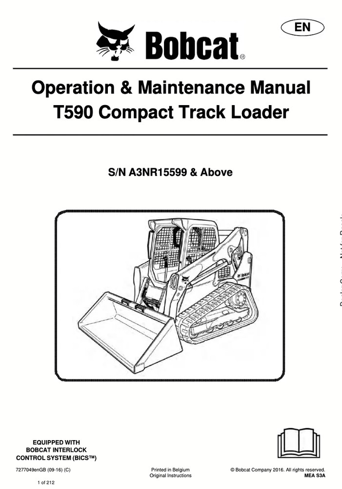 2016 Bobcat T590 Skid Steer Loader Operating Manual Guide