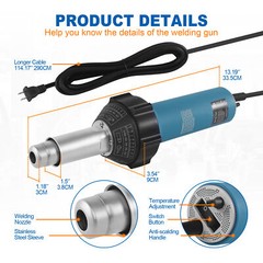1600W Hot Air Gun Plastic Welding Heat Welder Kit w/ Nozzles & Rod + Box