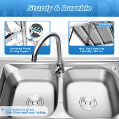 2 Compartment Commercial Sink Stainless Steel Kitchen Utility Sink w/ Prep Table