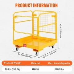 VEVOR Forklift Safety Cage Work Platform 36×36 in 1200lbs with Wheels for Aerial