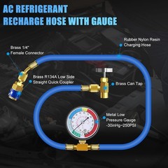 JIFETOR AC Charge Hose with Gauge for R134A Car HVAC Refrigerant Recharge Kit