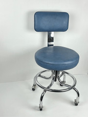 Vintage IE Industries Rolling Medical Chair Stool Chrome Blue Upholstery USA