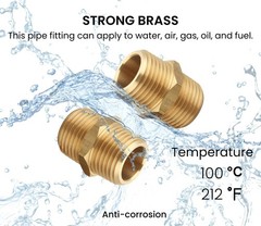 3/4 Inch NPT Brass Nipple Male Pipe Fitting Adapter, 2 Piece
