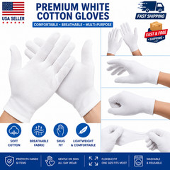 3 Pairs White Cotton Gloves Moisturizing Overnight Dry Hands Eczema Jewelry XL