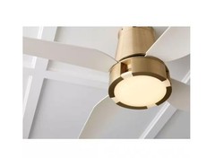 GLUCKSTEINELEMENTS Hugh 52″ LED Indoor Brushed Brass Fan with White Blades
