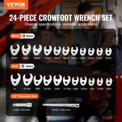 VEVOR Crowfoot Wrench Set 3/8″ Drive 24-Piece Crows Foot Wrench Set SAE Metric