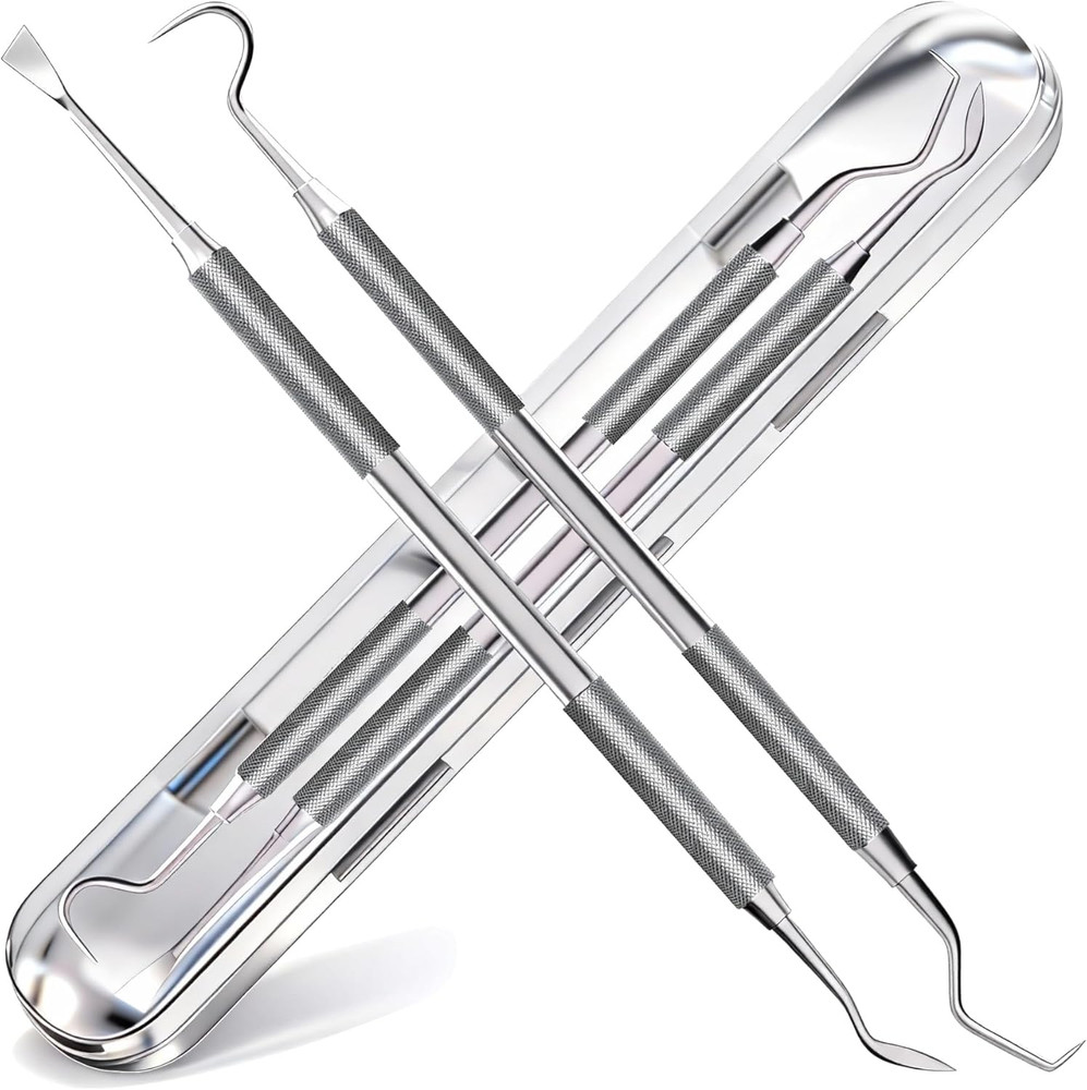 2 Pack Dental Tools for Teeth Cleaning, Metal Dental Pick Hygiene Kit for Home U