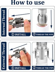3Pcs PVC Pipe Threader Kit 1/2″ 3/4″ 1″ NPT Dual-Function Internal & External