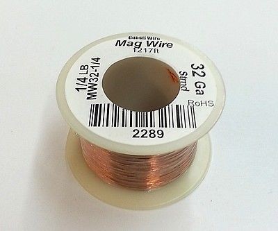 MW32-1/4, 32 Gauge Insulated Magnet Wire 1/4 Pound Roll (1,217′ Approx.) 32AWG