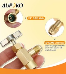 R1234YF Self-Sealing Can Tap with R134A Tank Adapter, 1/4″ SAE 1/2″ LH Thread Va