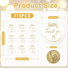 315Pcs Thank You for Celebrating with Us Sticker 2 Inch Gold Foil Thank You Pape