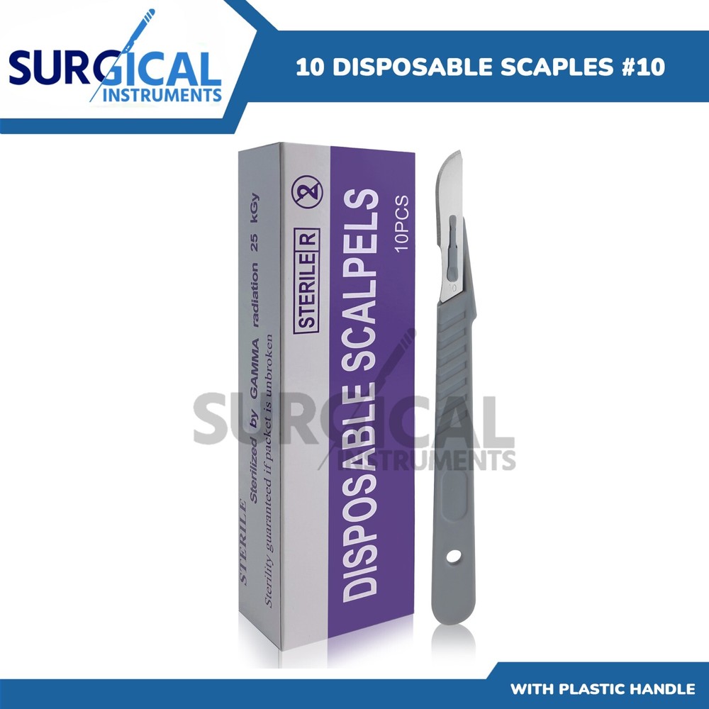 10 Pcs Disposable Scalpel #10, Sterile, Plastic Handle ( High Quality )