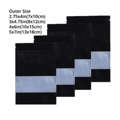 Multi-Size Silver Inside Matte Black Aluminium Mylar Zip Lock Bag w/Window B02