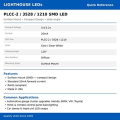 100 x LED PLCC2 1210 3528 Cool Clear White SMD LEDs Super Ultra Bright PLCC-2