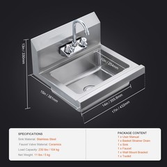 VEVOR Wall Mount NSF Hand Wash Sink Commercial Utility Sink Stainless Steel