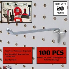 [100 Pack] 6″ Pegboard Hooks | Tool Organization Hooks for 1/8″ & 1/4″ Pegboards