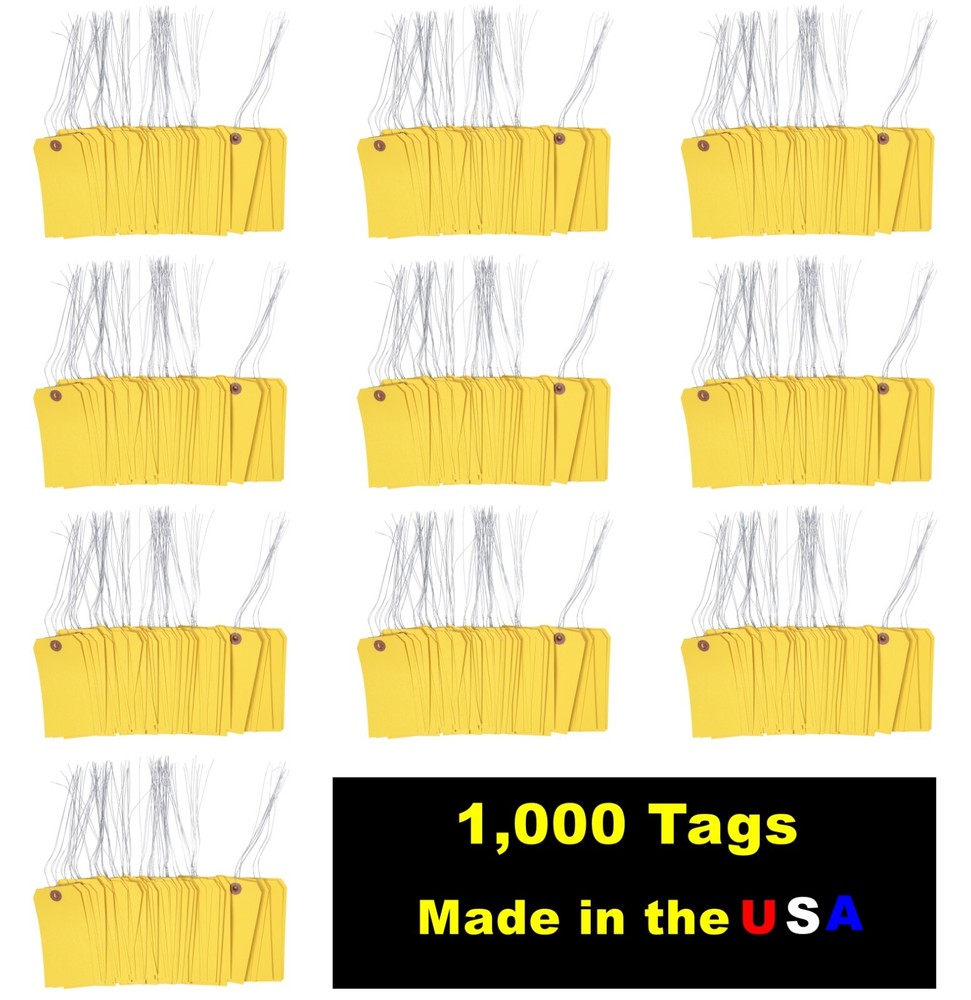 1000 pcs 4 3/4″ x 2 3/8″ Size 5 Yellow Cardstock Hang Tag Tags with Wire 13 Pt