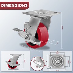 4 Inch Polyurethane Tread Caster Wheels Heavy Duty,Capacity 600-2400LB