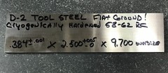 D2 TOOL STEEL .384 X 2.5 X” 9.700″ CRYO HARDENED FLAT GROUND 3/8 KNIFE BAR STOCK
