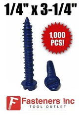 (Qty 1000) 1/4″ X 3-1/4″ Concrete Masonry Screw Anchors Tapcon Hex Head