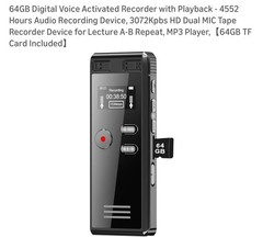 64GB Digital Recorder with Voice Activation – 4552 Hours for Lectures & Meetings
