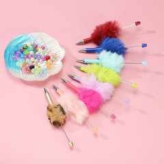 10Pcs Fluffy Beadable Pens, Plastic Bead Pen for DIY Beads, Candy Purple