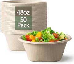 Homestockplus 48 Oz Disposable Bowls – Heavy Duty and Compostable Bowl – Made fr