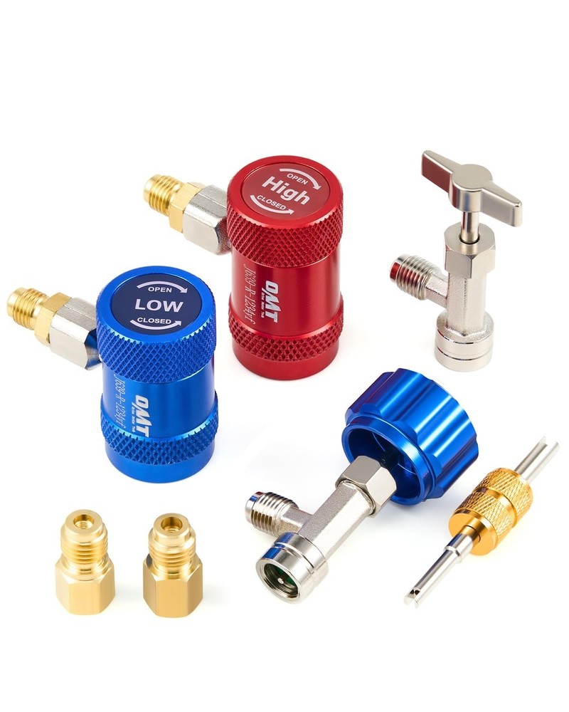 R1234yf Adapter Kit – Quick Couplers, Self-Sealing Can Tap, Durable Brass, Leak-