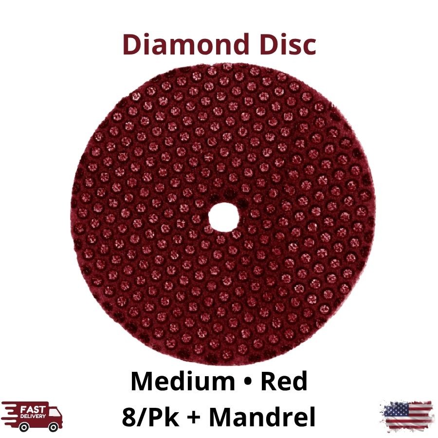 8/Pk Diamond Discs Medium Red Double Sided Flexible Mandrel Polishing Disc Tool