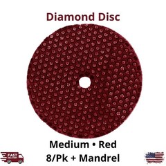 8/Pk Diamond Discs Medium Red Double Sided Flexible Mandrel Polishing Disc Tool