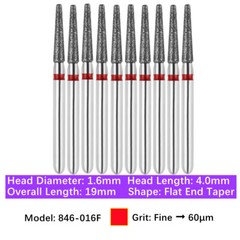 10pc Dental High Speed Diamond Burs Flat End Taper Friction Grip Polishing Burs