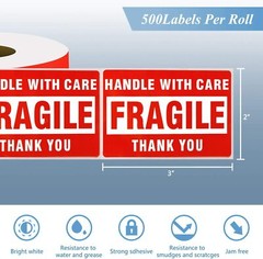 500 Per Roll 2×3 FRAGILE HANDLE WITH CARE Stickers, Easy Peel and Apply