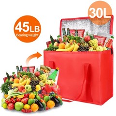 Bodaon Insulated Reusable Grocery Bags, X-Large Freezer X-Large, Black+Red