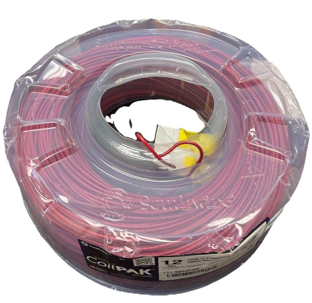 Southwire 58019804 Thhn Building Wire, Copper, 12 Awg, 1C, Red, Stranded, 1000