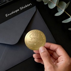 100 x A Sweet Thank You Embossed Sticker Labels Wedding Party Shower Gold