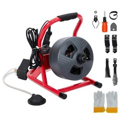 50FT 5/16″ Drain Cleaner Electric Sewer Snake Cleaning Machine W/ Cutters&Gloves