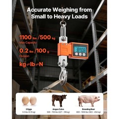 Uimoso Digital Crane Scale 1100 lbs/500 kg Industrial Heavy-Duty Hanging Scale