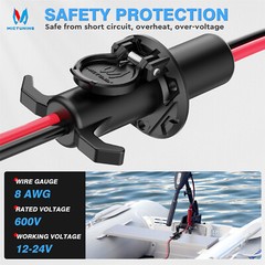 MICTUNING Trolling Motor Plug and Receptacle 12-24V 8 AWG Socket for Marine Boat