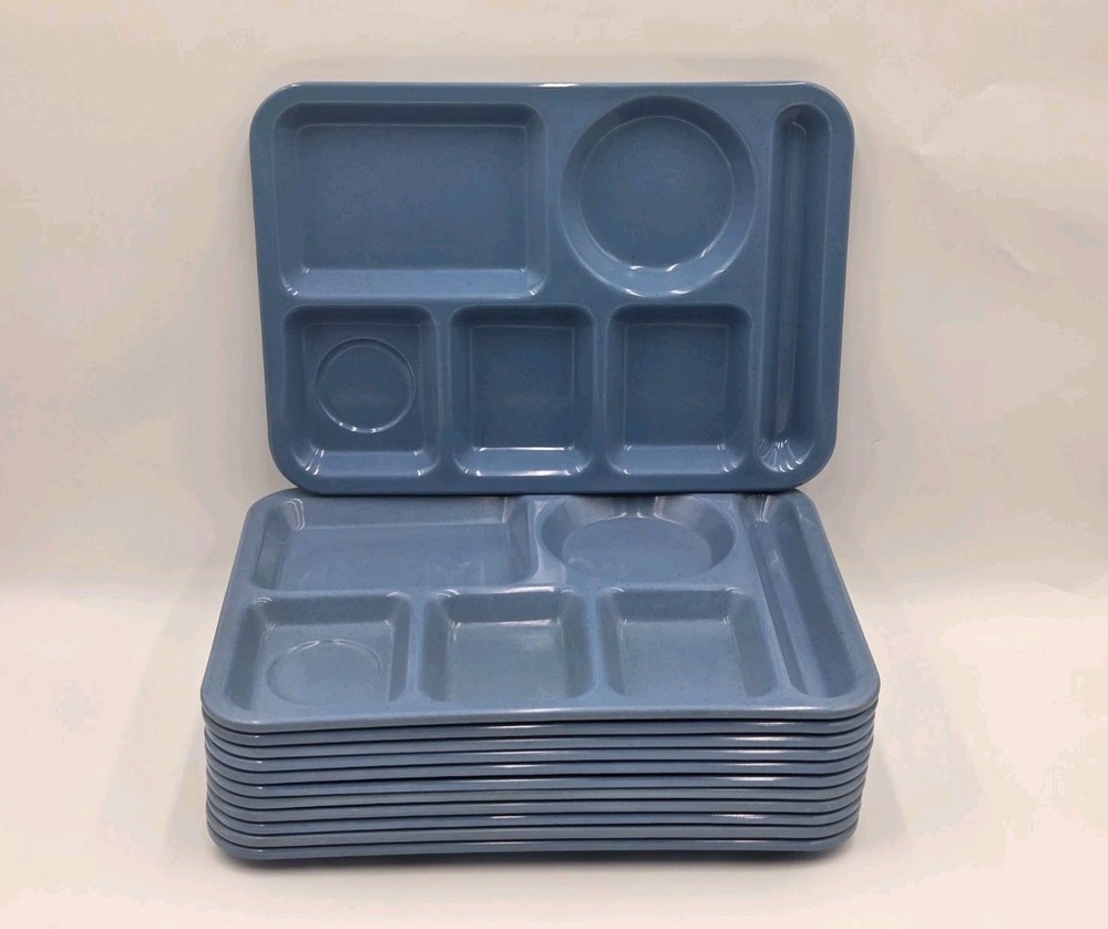 Lot 12 Carlisle N43981 6-Compartment Blue Speckled Cafeteria Food Trays 10″x 14″