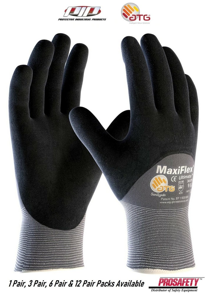 34-875 MaxiFlex Ultimate Foam Grip Nitrile Palm Coated PROTECTIVE WORK GLOVES